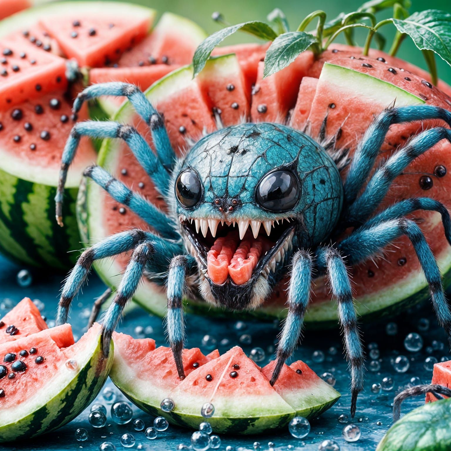 Realistic Spider Glaring at Watermelon