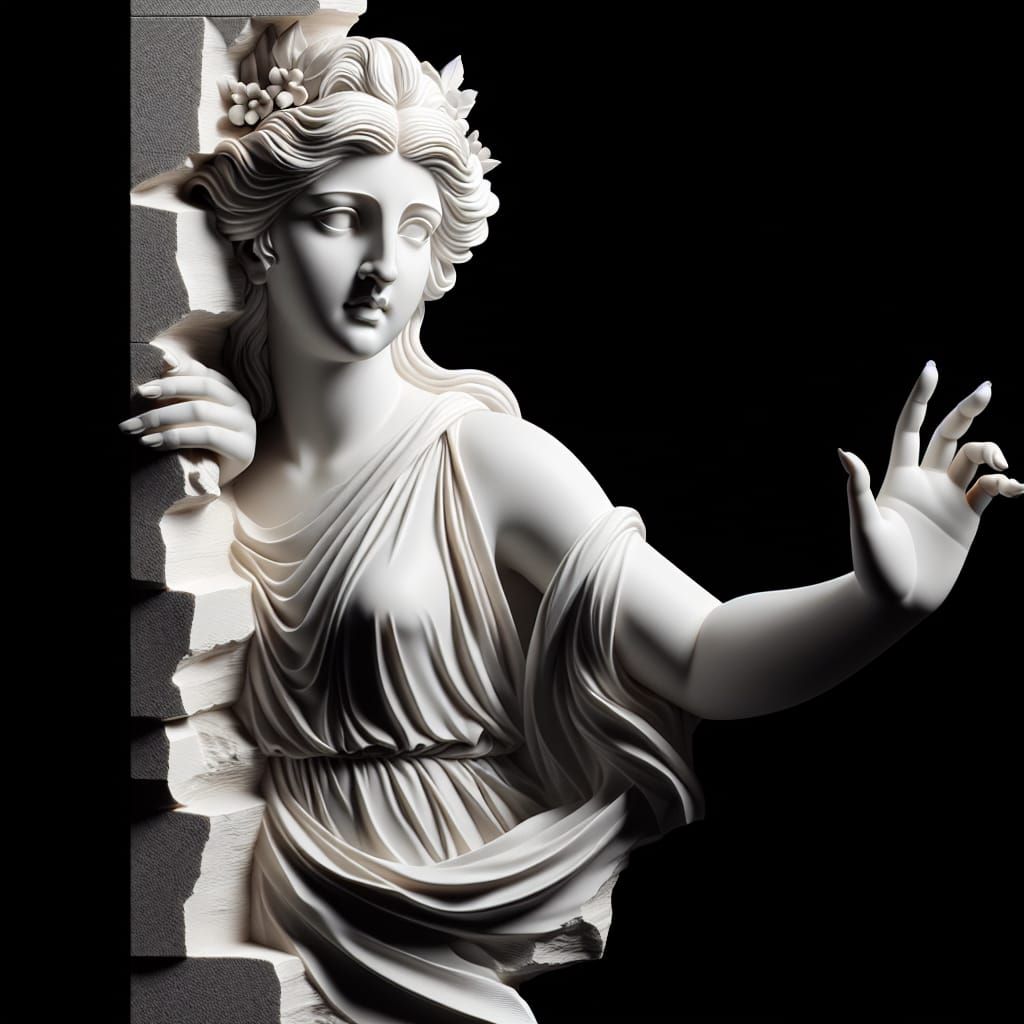 Classical Goddess Emerging from Stone in High Relief