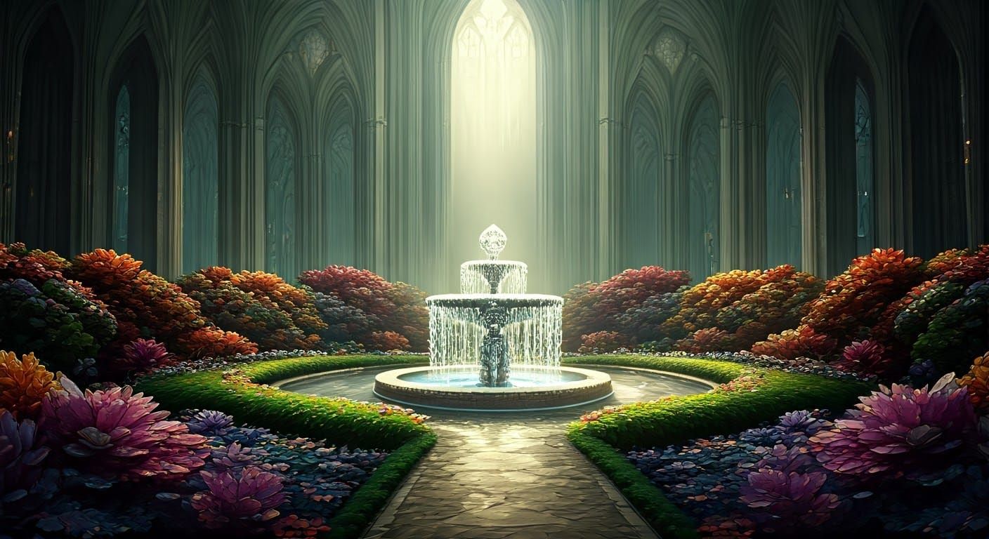 Surreal Garden Oasis in Vibrant Gemstone Bloom