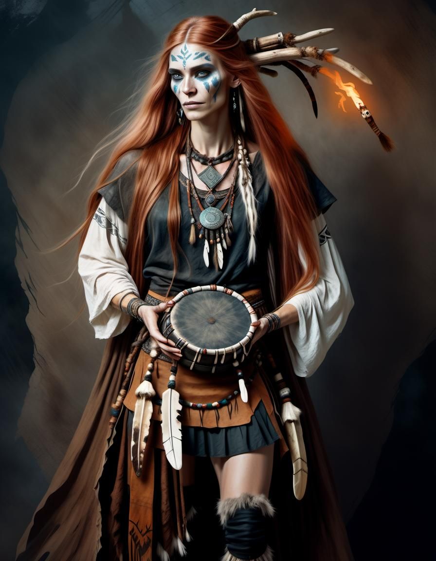 Nordic Shaman Woman Portrait in Fantasy Art Style