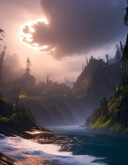 Dramatic Sea Swept Fantasy Art