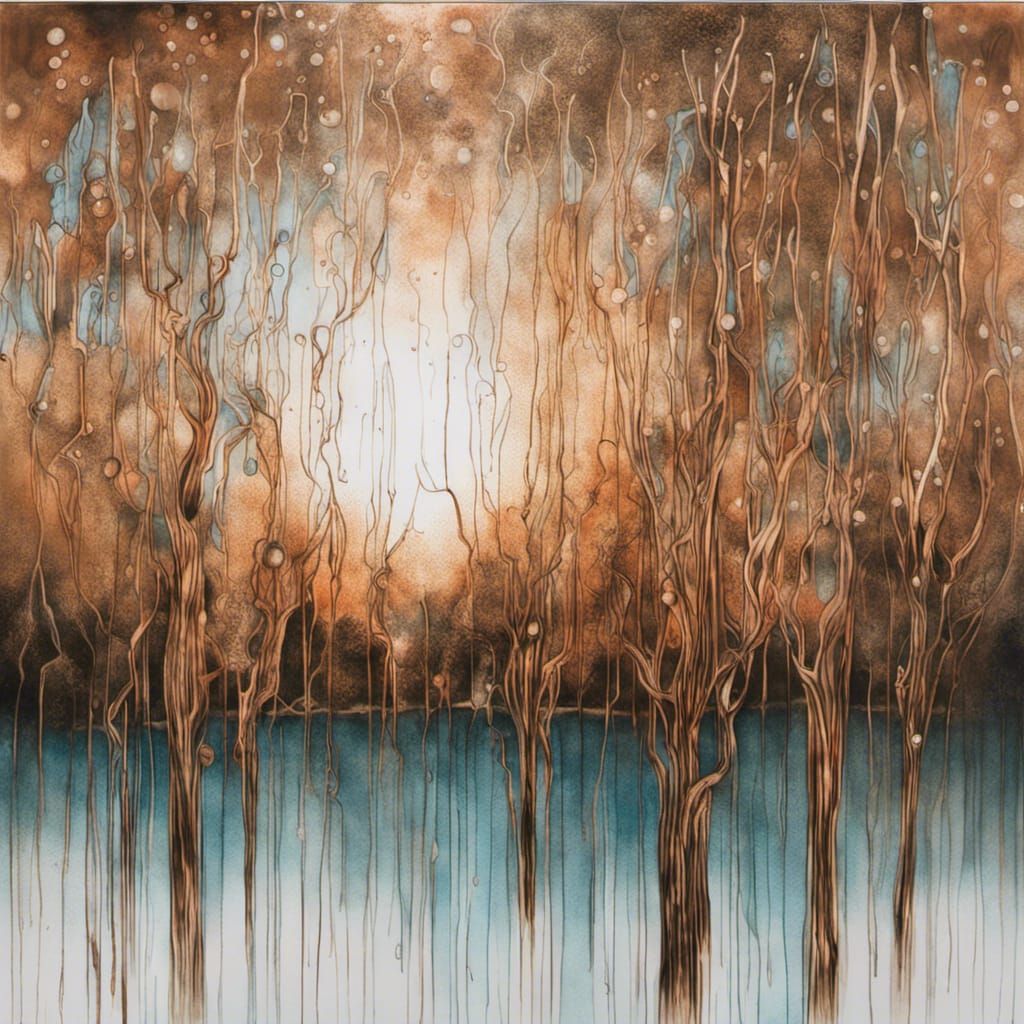 Willow Tree in Klimt-Inspired Bioluminescent Style