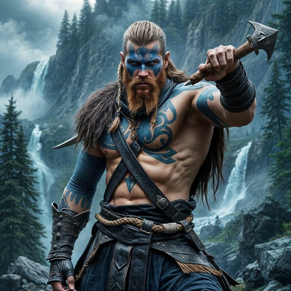 Epic Viking Portrait with Astral Landscape, Mixed Media