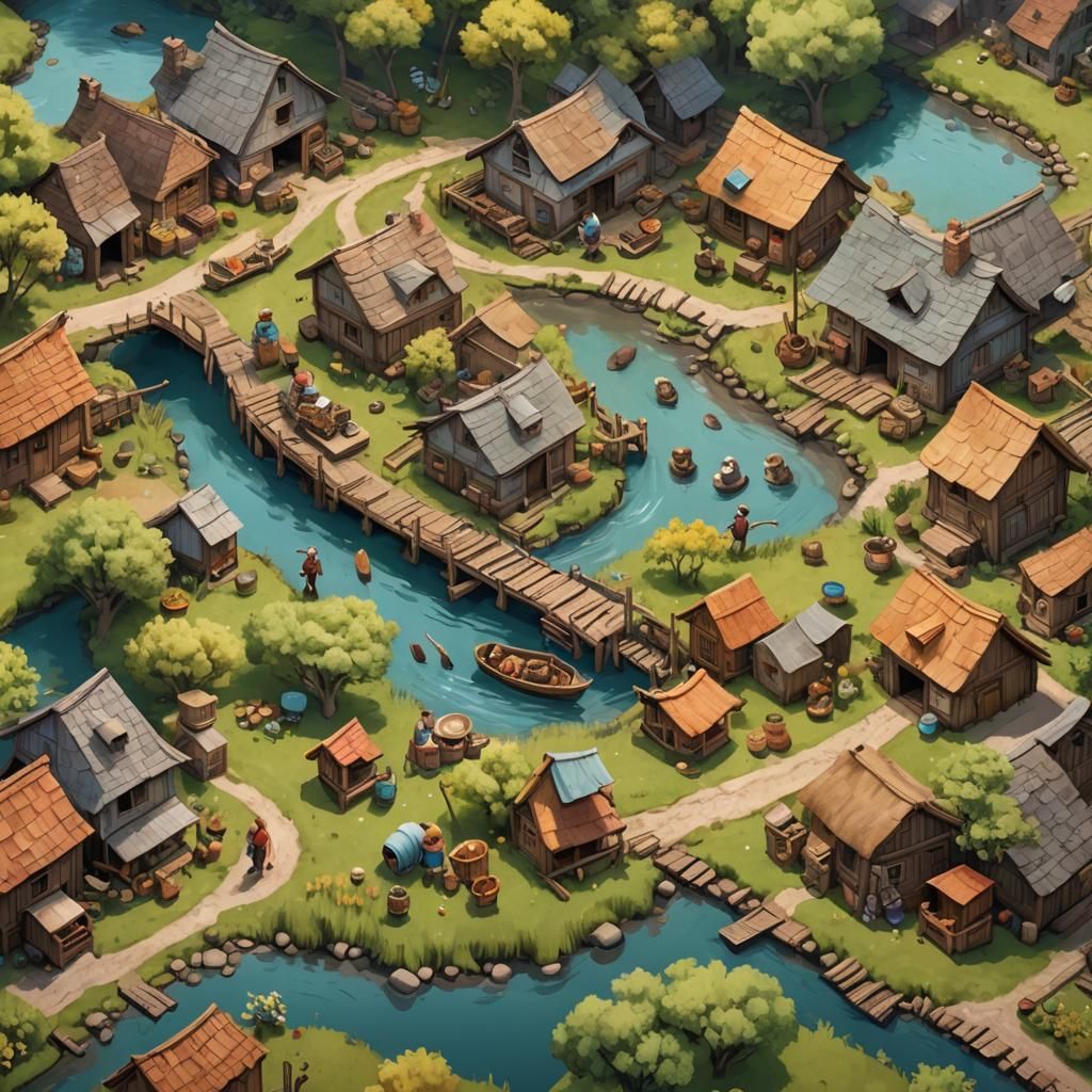 Otter Village: Whimsical Concept Art in 3D