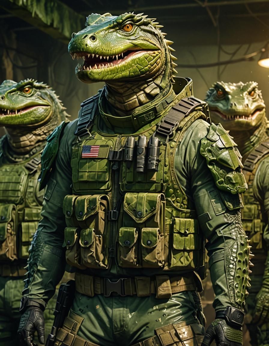 Army Ranger with Tactical Crocodiles in Digital Art
