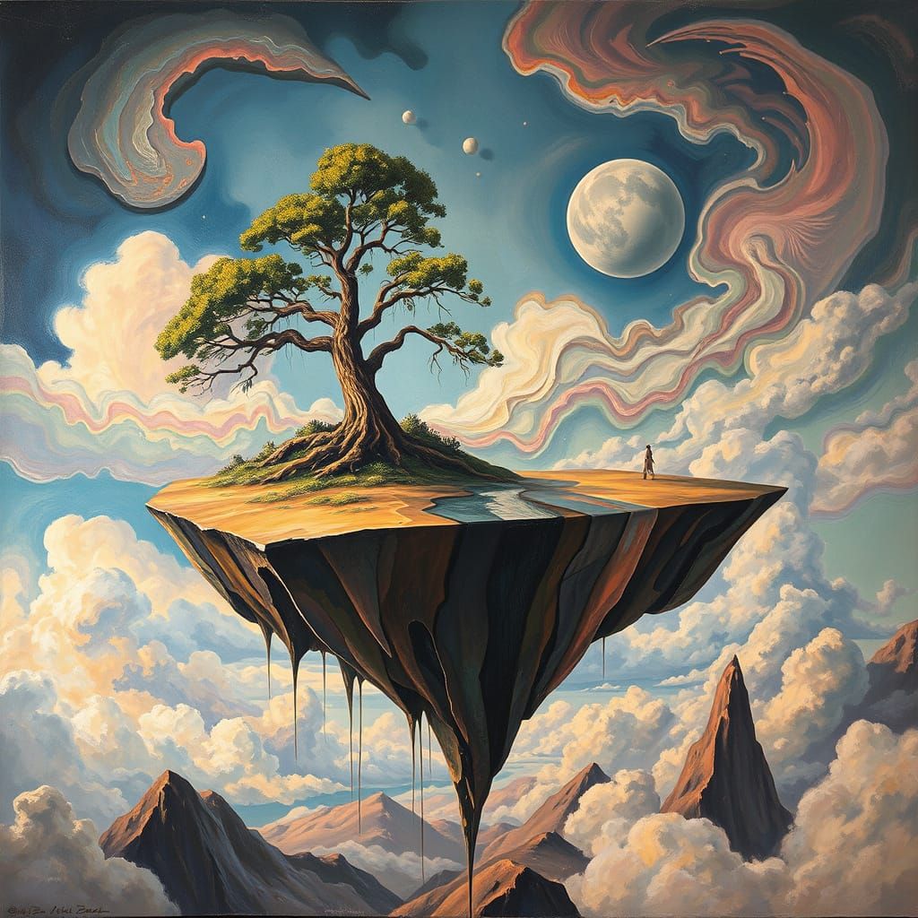 Surreal Floating Islands Under a Giant Moon