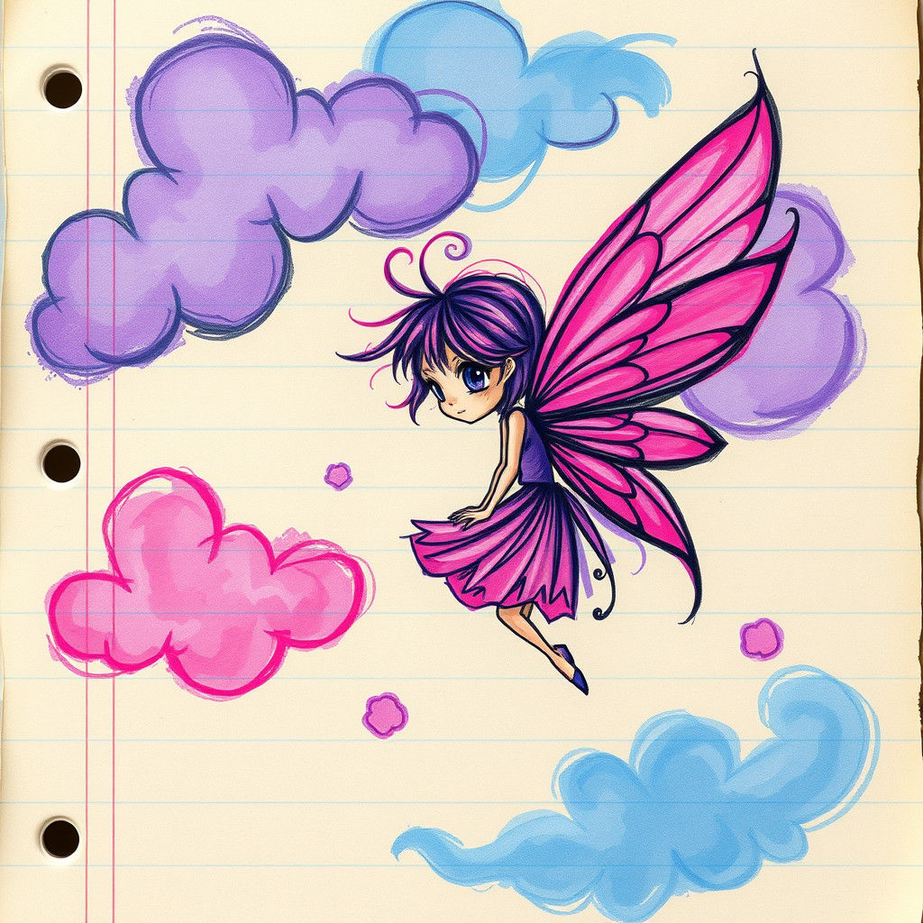 Whimsical Gothic Fairy in Vibrant Colored Pencil Sketch