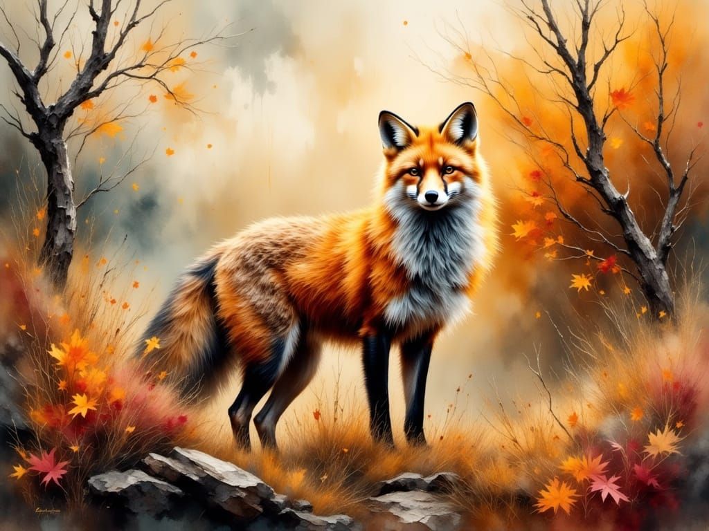 Regal Fox in a Dreamy Autumnal Landscape