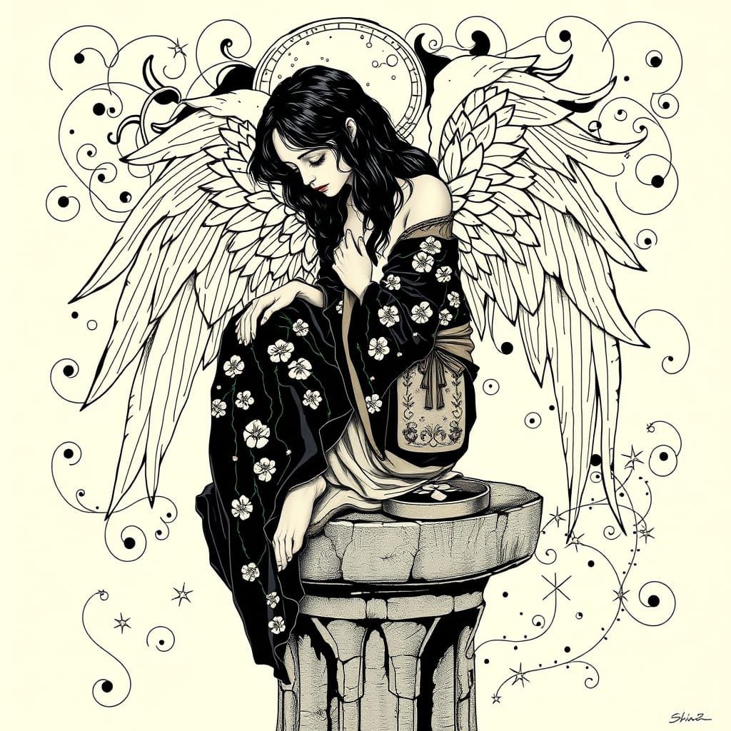 Ethereal Angel in Art Nouveau Style