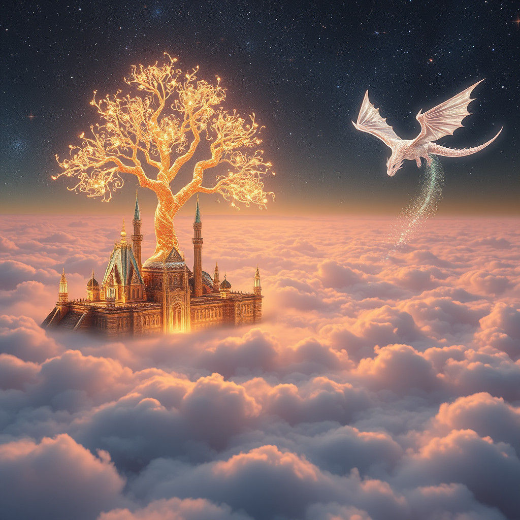 Floating Crystal City Under Starry Sky