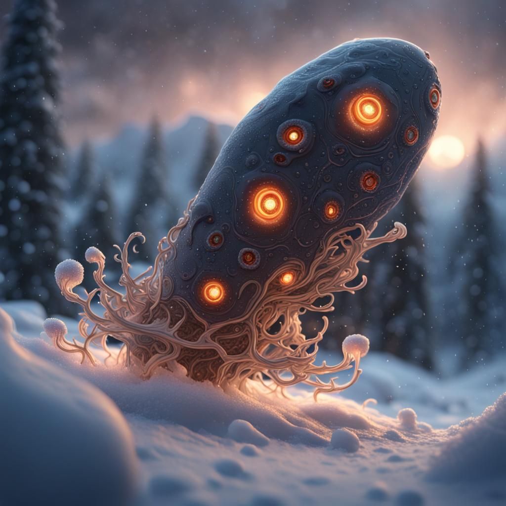 Nimble Amoeba Races Through Snow: Detailed Matte Painting
