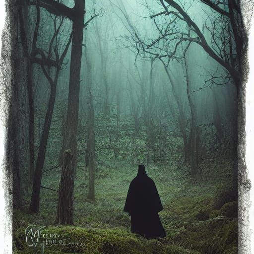 Eerie Dark Forest Scene with Moody Lighting