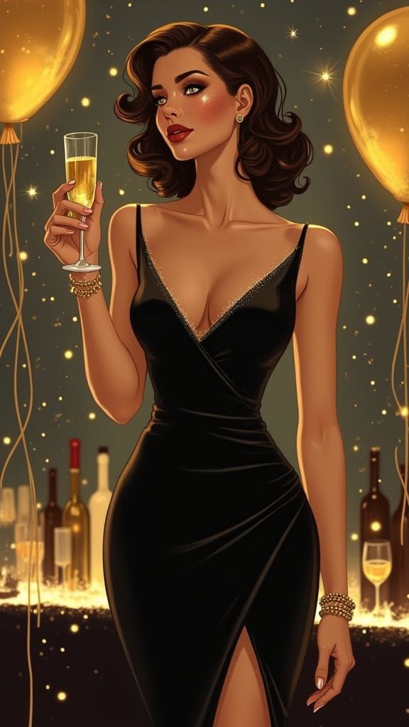 Sophisticated Woman Radiates Confidence in Luxury New Year's...