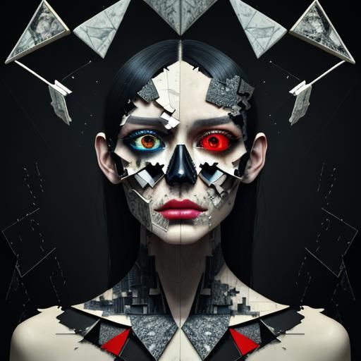 Fragmented Face Digital Collage in Surreal Style
