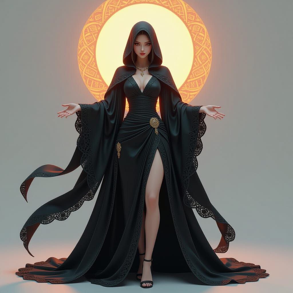 Anime Goddess of Death with Flowing Black Robes
