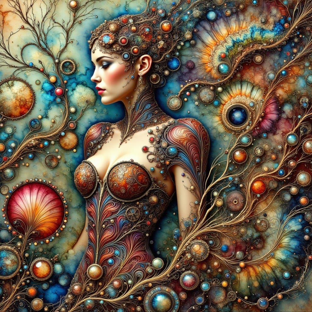 Steampunk Woman and Car in Syd Mead Style