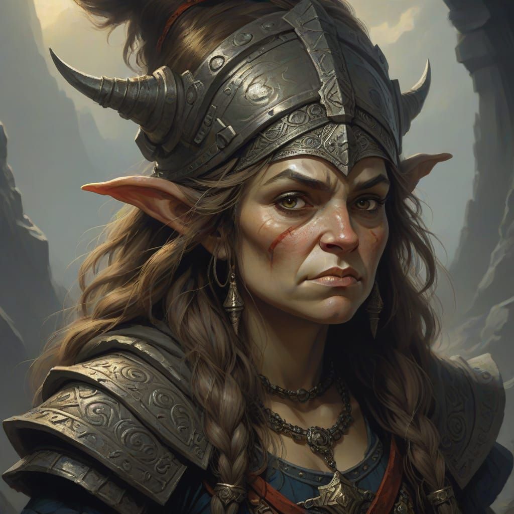 Dwarven Lady Portrait in Dark Fantasy Style