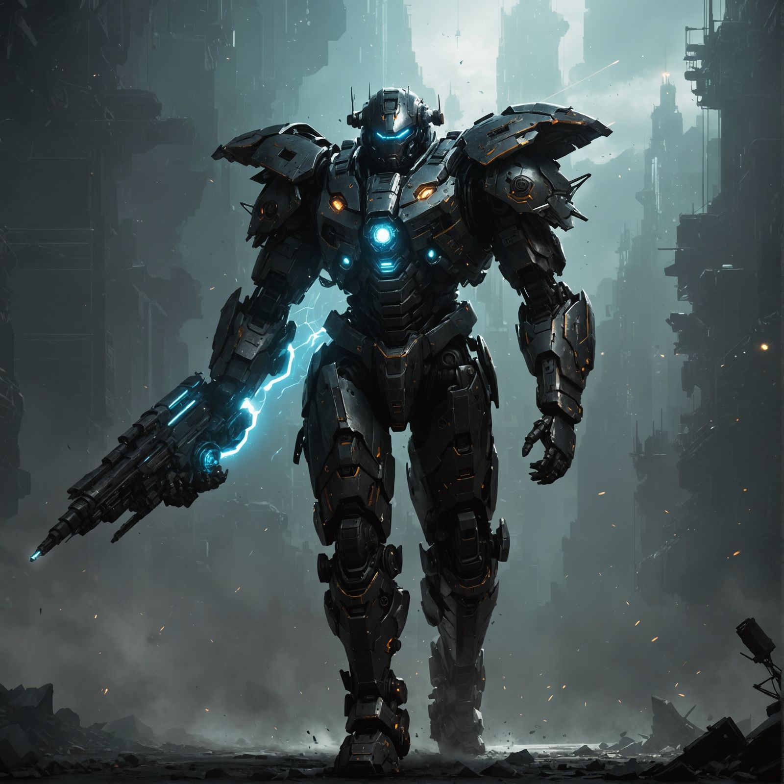 Epic Mech Juggernaut Warrior in Aetherpunk Style