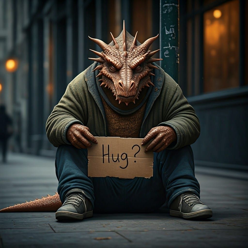 Homeless Dragon Seeks Hug in Ultra-Realistic Photograph