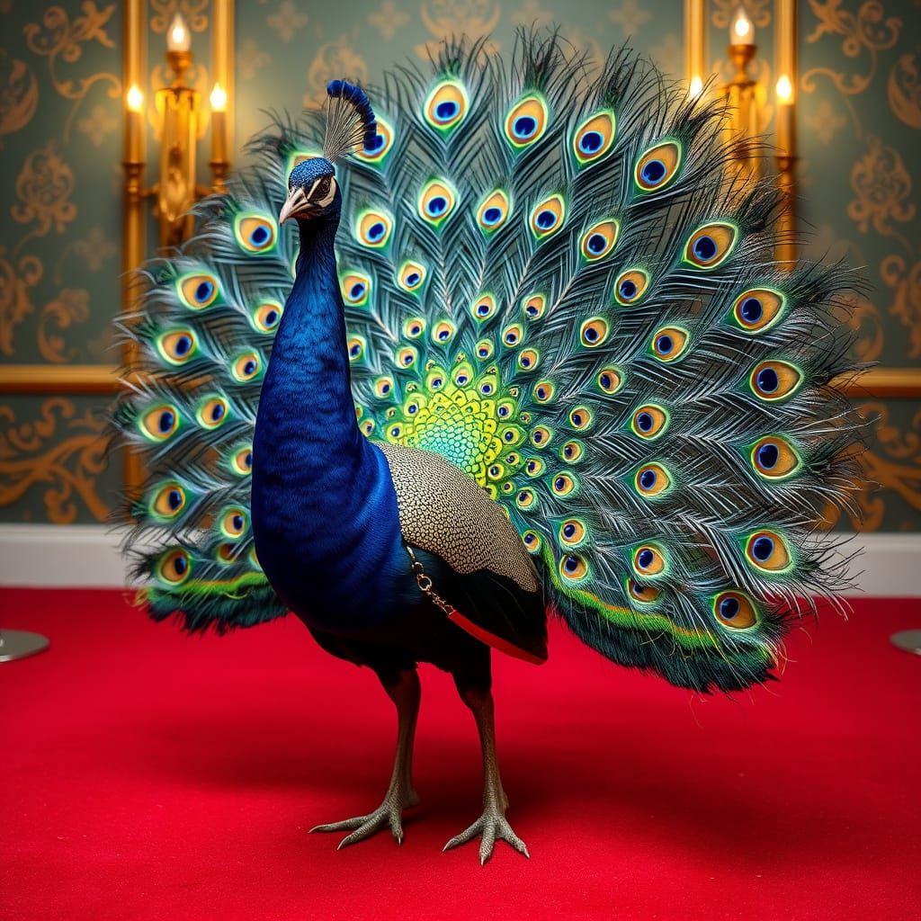 Glamorous Peacock Struts Down the Red Carpet