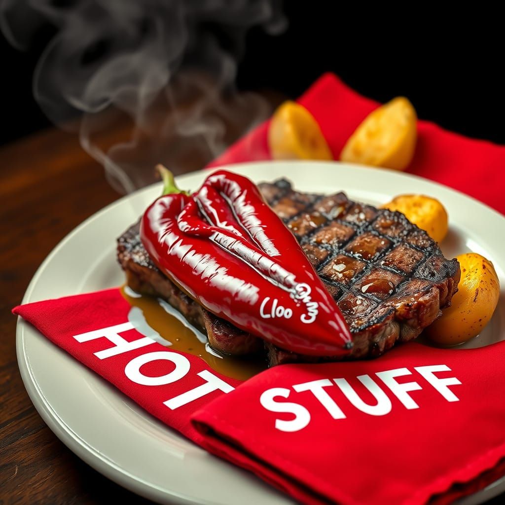 Fiery Reaper Pepper on Grilled Steak and Potatoes in a Bold,...