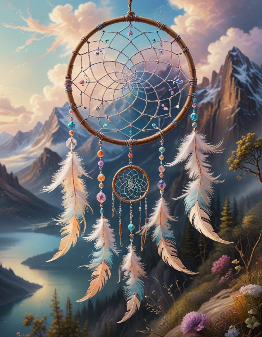 Dreamcatcher Swaying in Ethereal Fantasy Landscape