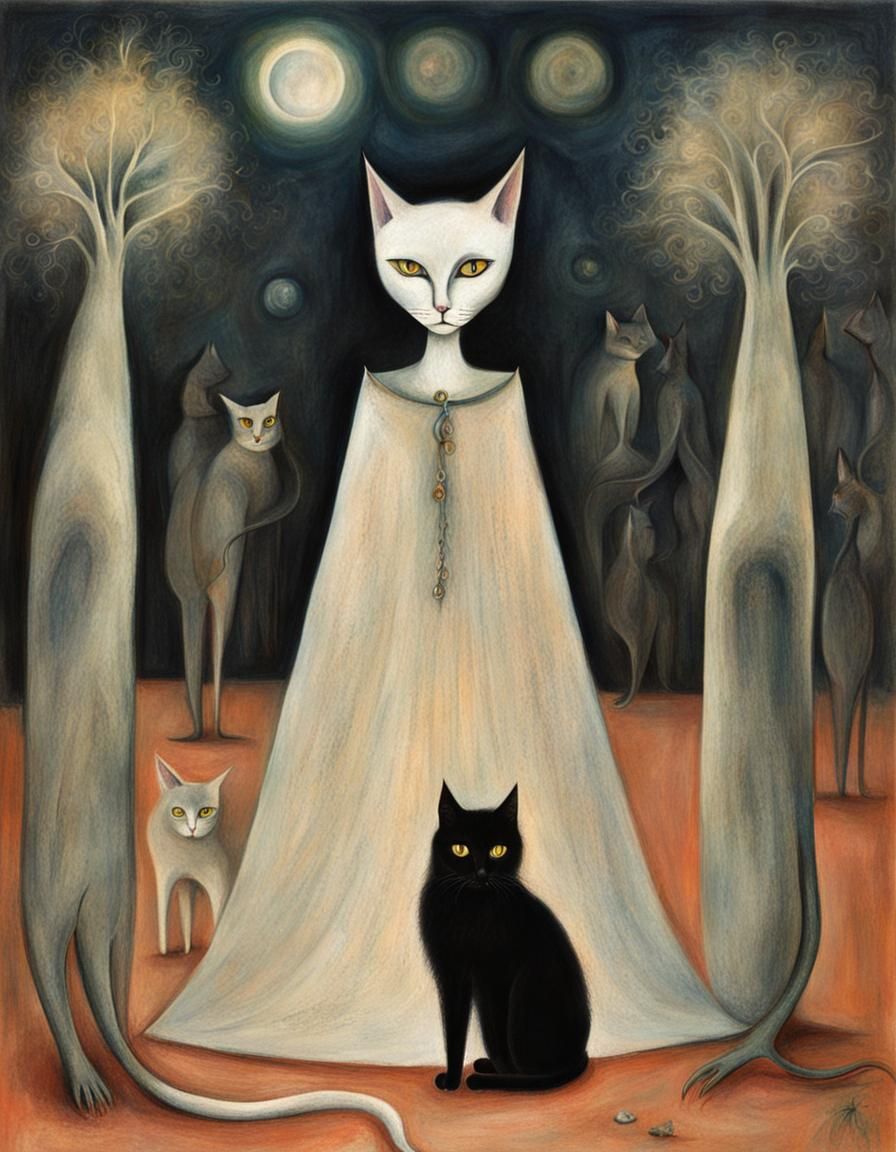 Surreal Cat in Leonora Carrington Style