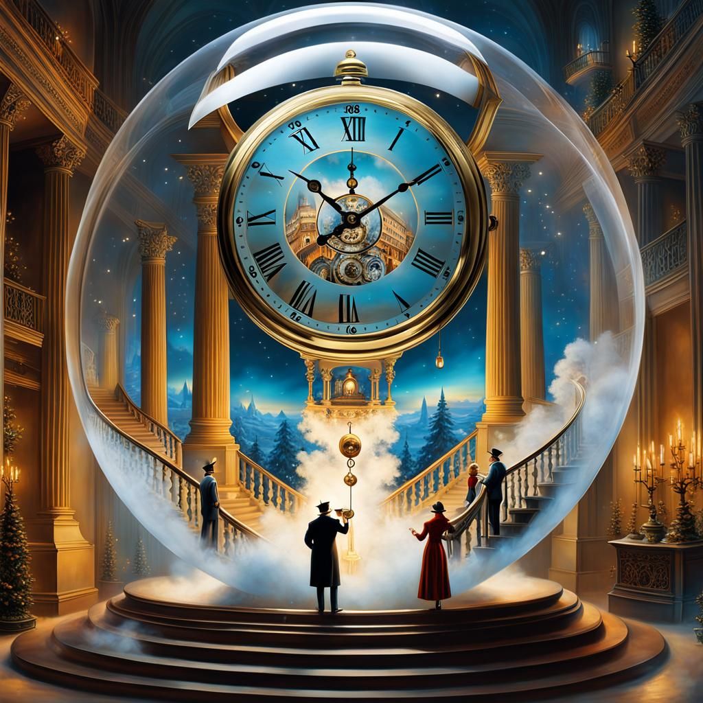 New Year Toast Through a Transparent Clock