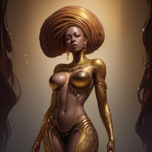 Golden African American Woman: Detailed Matte Painting
