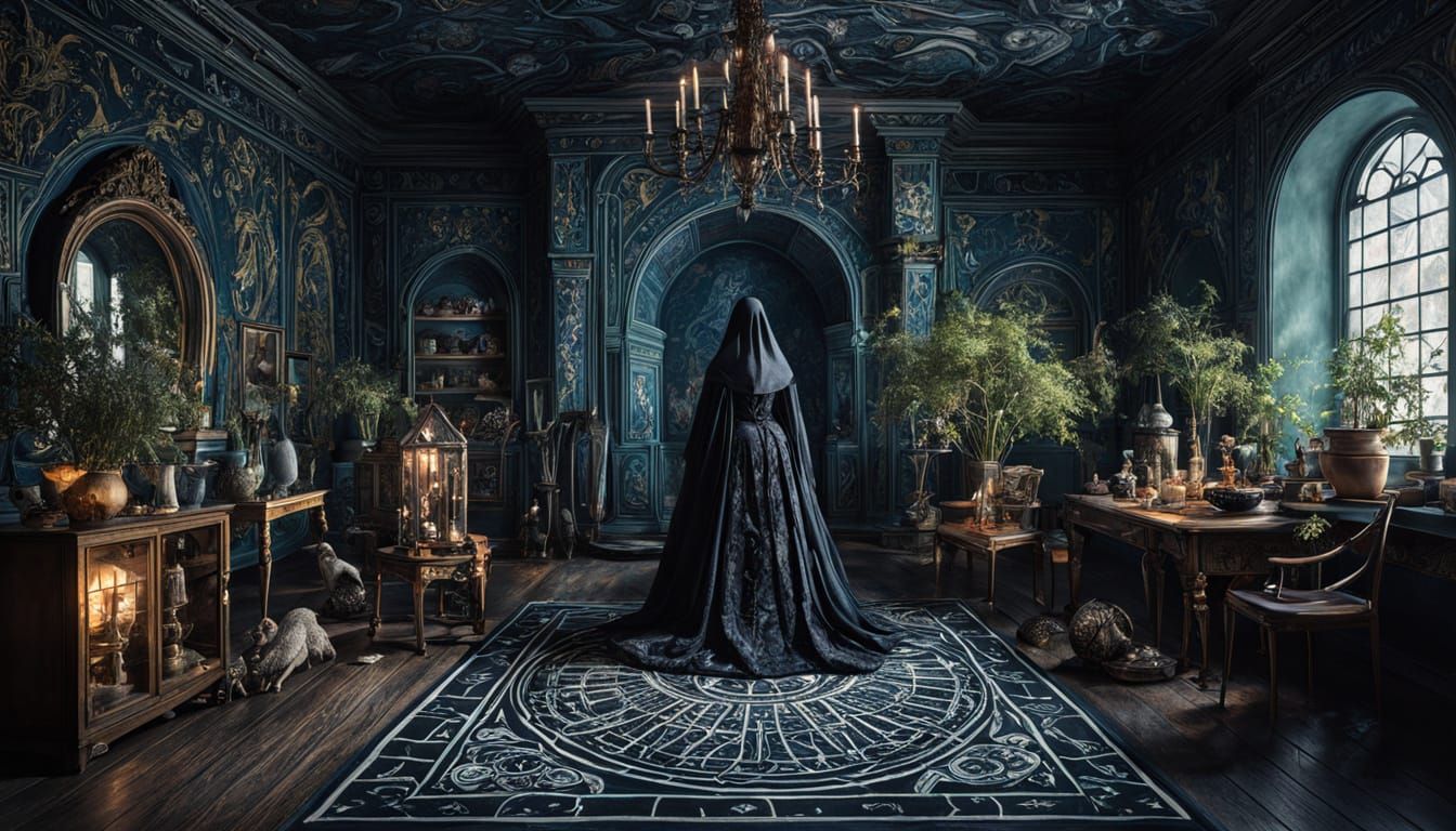 Surreal Sorceress in Cosmic Sanctum