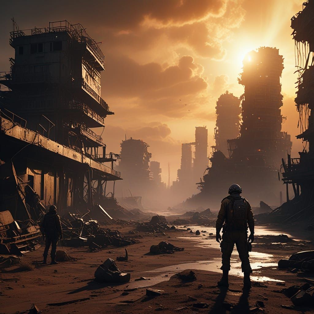 Lone Explorer in Post-Apocalyptic Metropolis