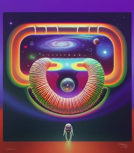 Rainbow Millipede in Space: Hypermaximalist Sci-Fi Art