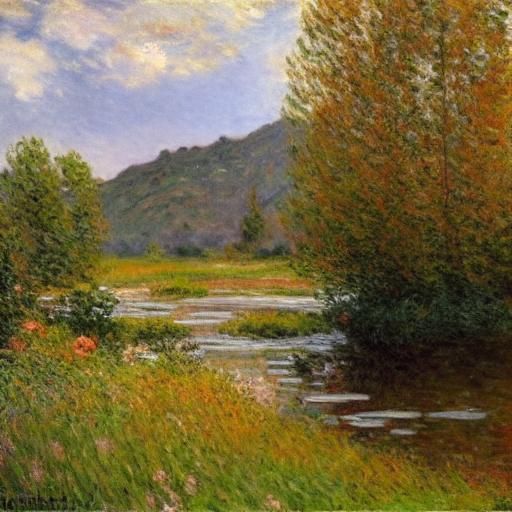 Impressionist River Landscape at Sunrise