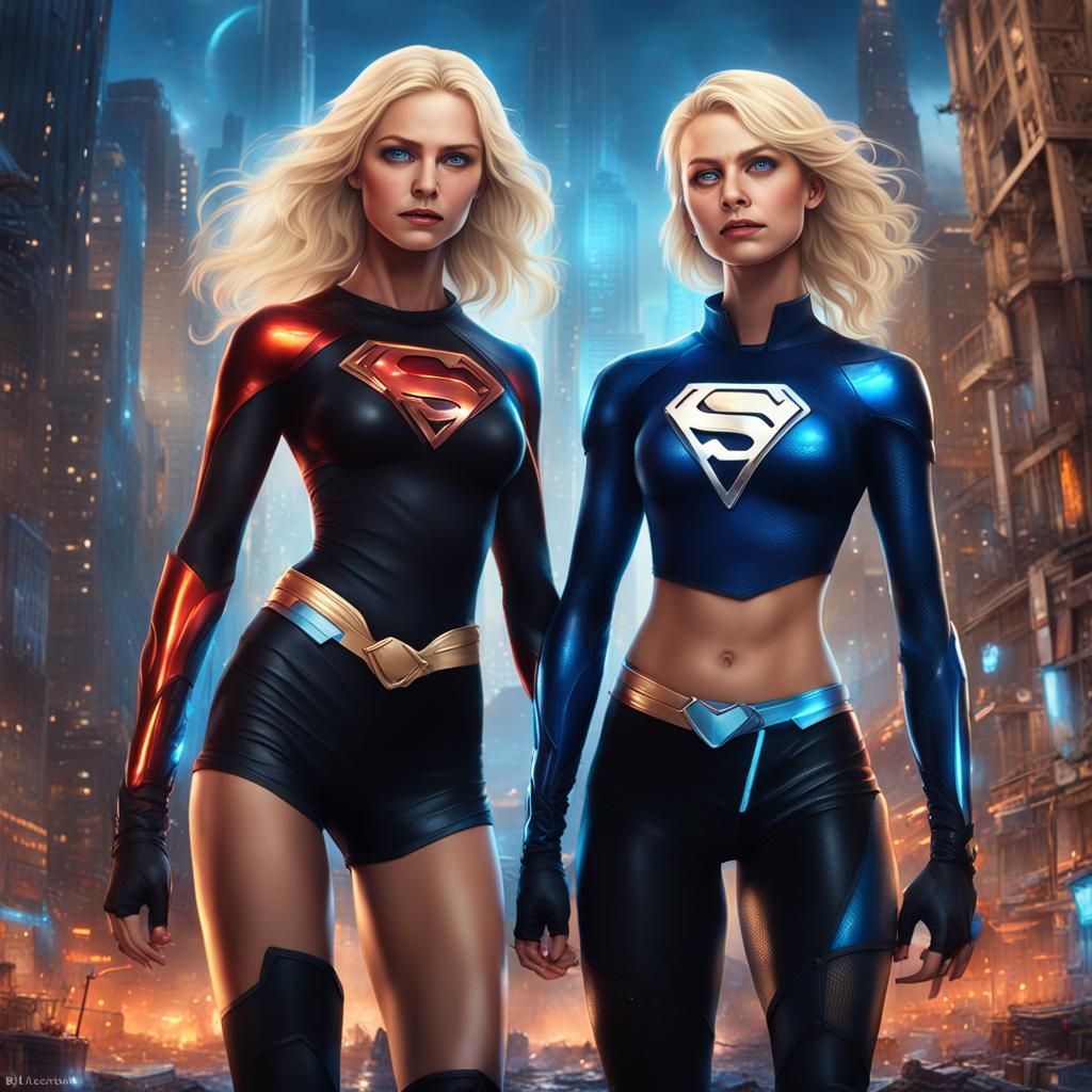 Two Women Embrace in Fantasy Art Style