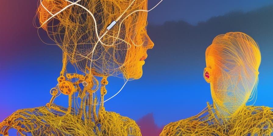 Futuristic Android Portrait with Golden Robot, Inspired by V...