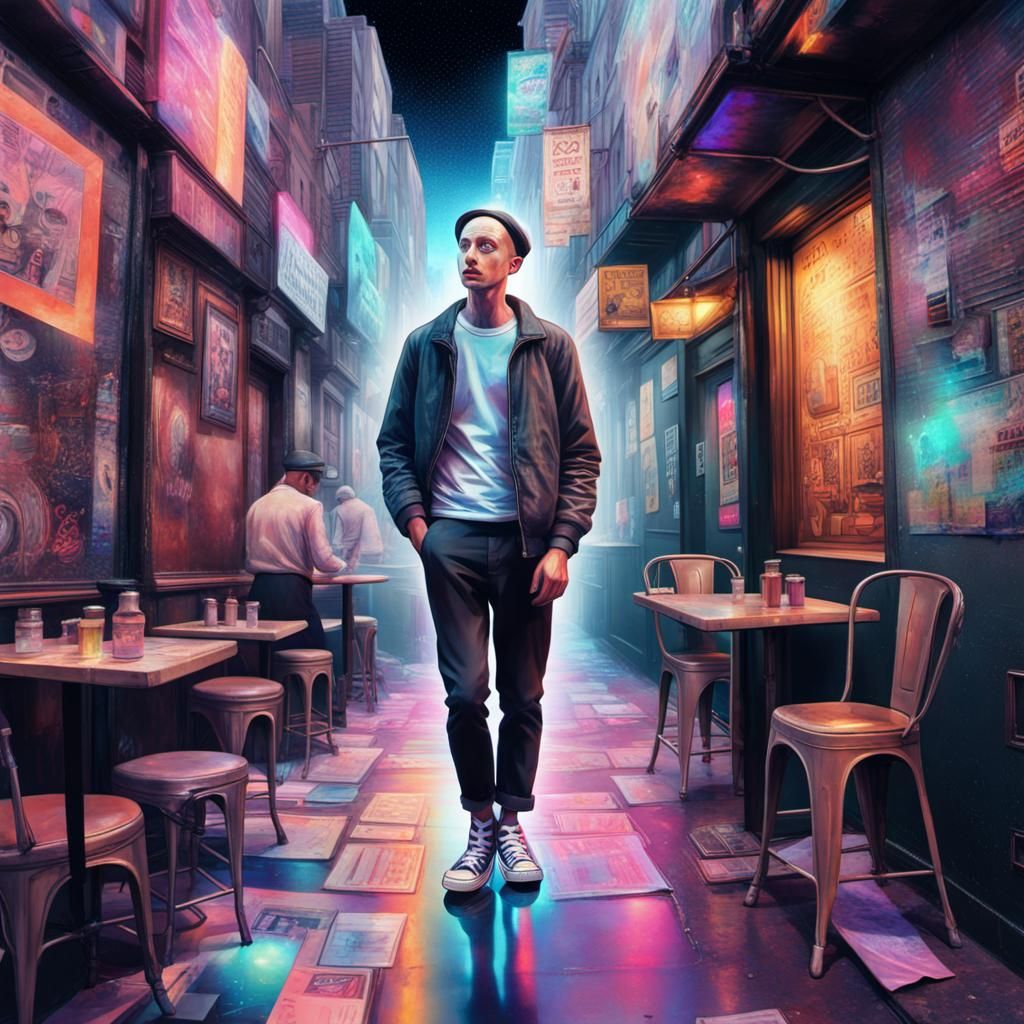 Glitching Collage: Confused Man in 1920s NYC