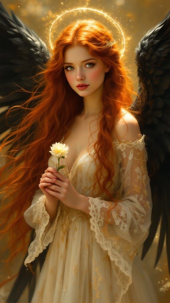 Seraphic Angel in Luminous Attire with Golden Hour Lighting