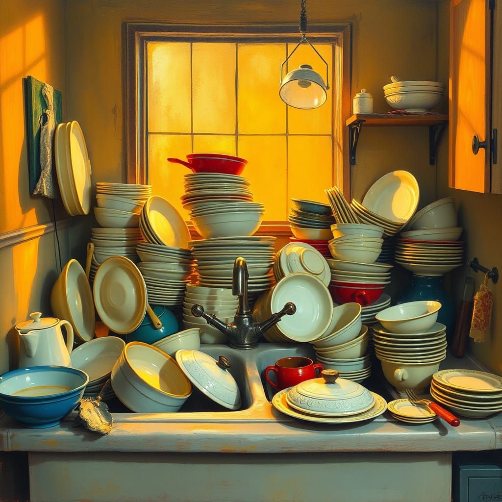 Cluttered Sink Still Life in Vibrant Painterly Style