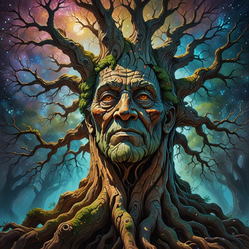 Wise Old Tree Portrait as Oil Painting