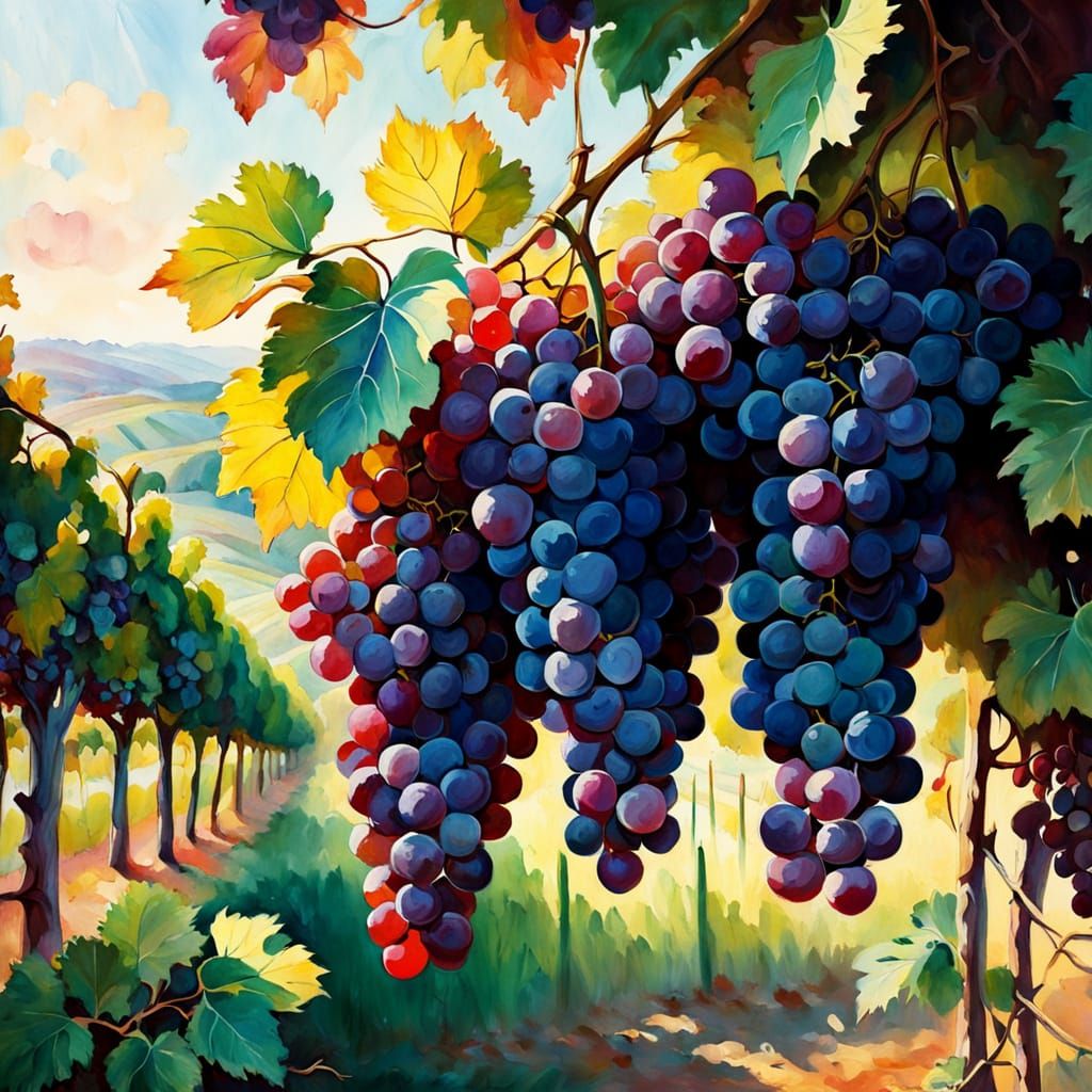 Impressionist Italian Vineyard Scene in Vibrant Watercolor