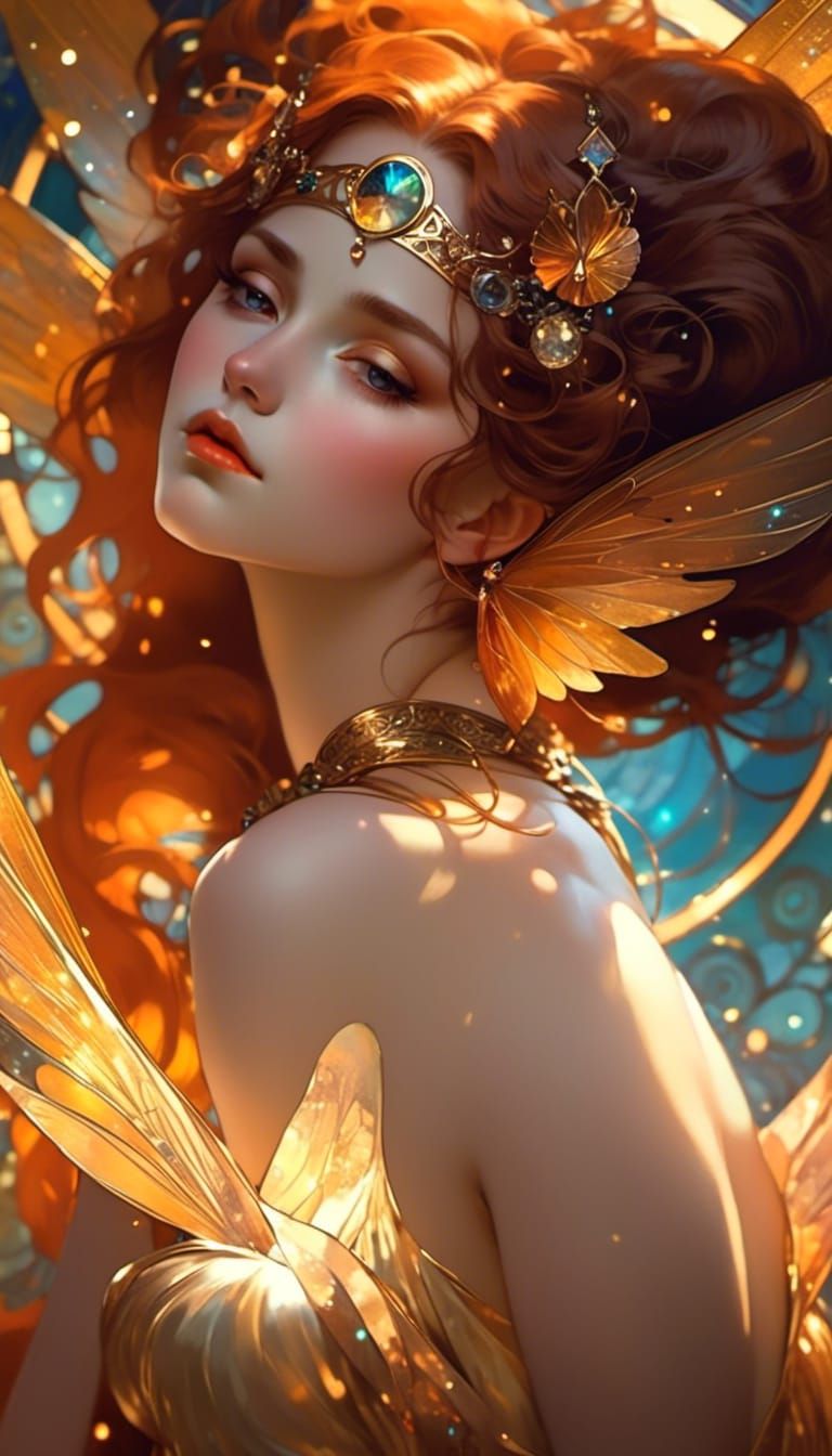 Cyberpunk Fairy Portrait in Art Nouveau Style