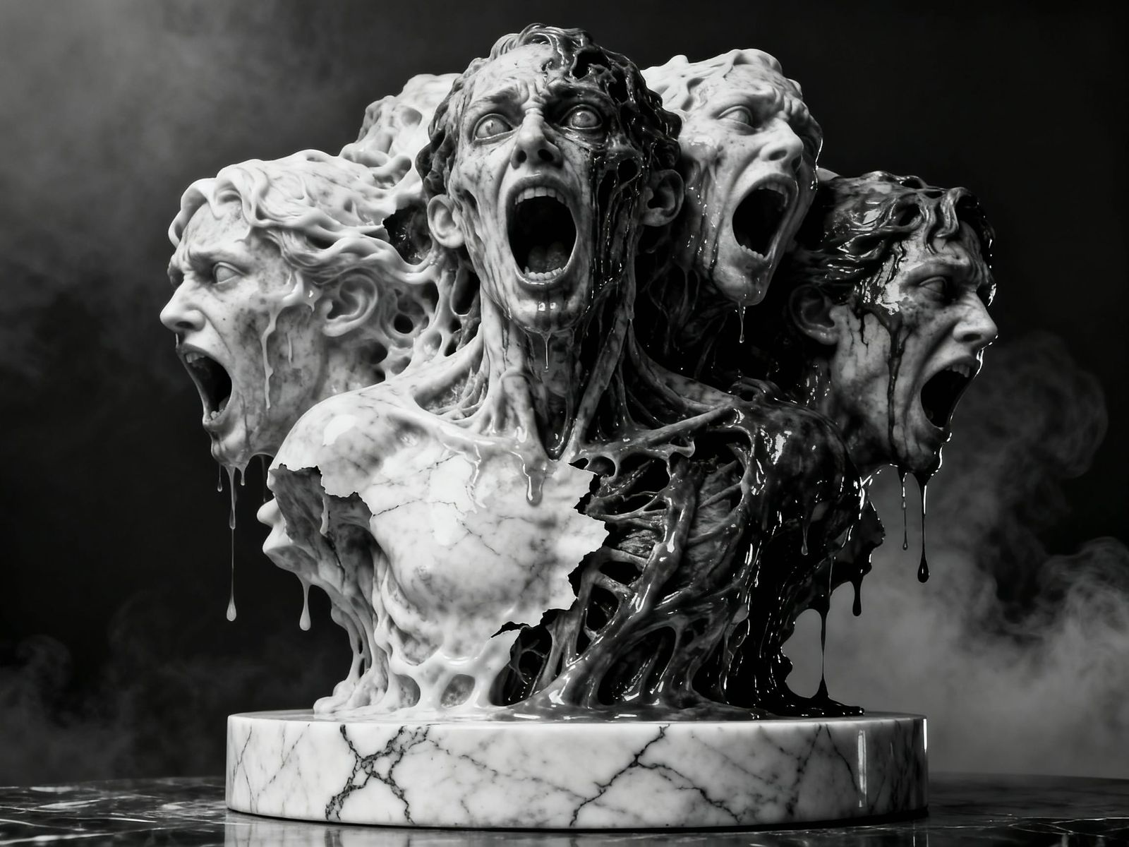 Horror Statue: Fused Faces in Existential Dread