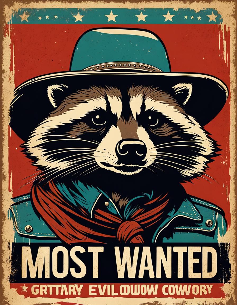 Gritty Sepia Raccoon Cowboy Outlaw in Retro Pop Art