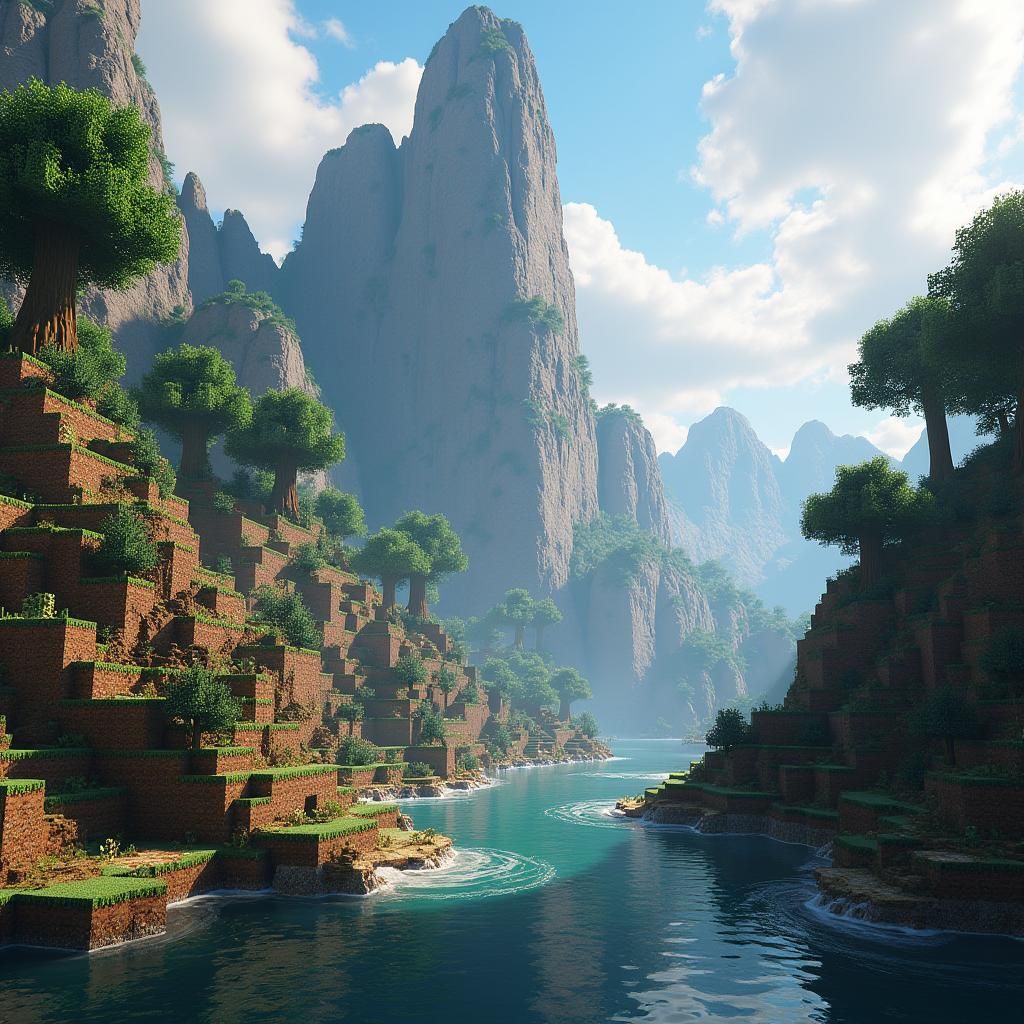 Majestic Minecraft Landscape Rendered in Unreal Engine