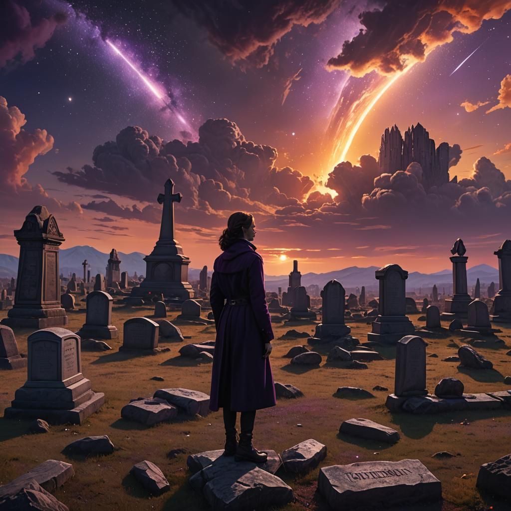 Martian Cemetery Sunset: Cinematic Sci-Fi Scene