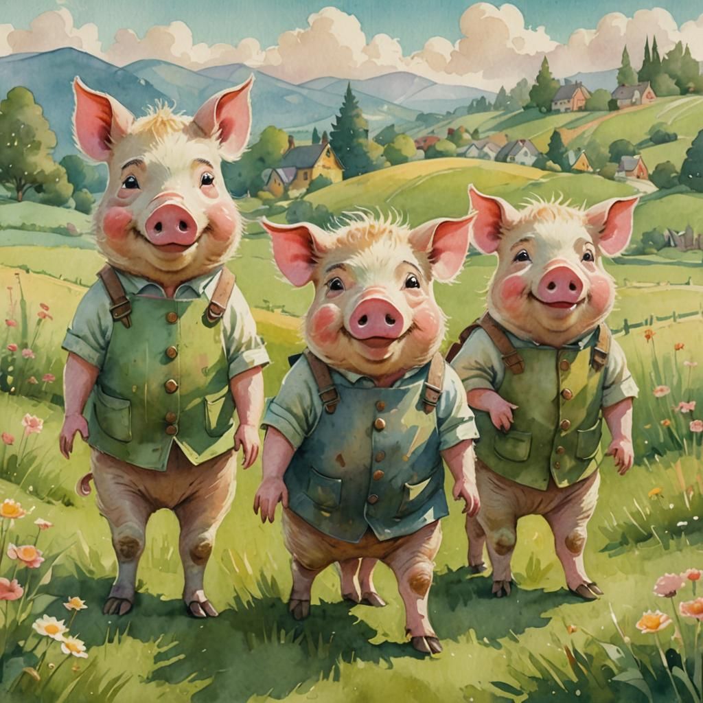 Whimsical Pigs in Watercolor Style