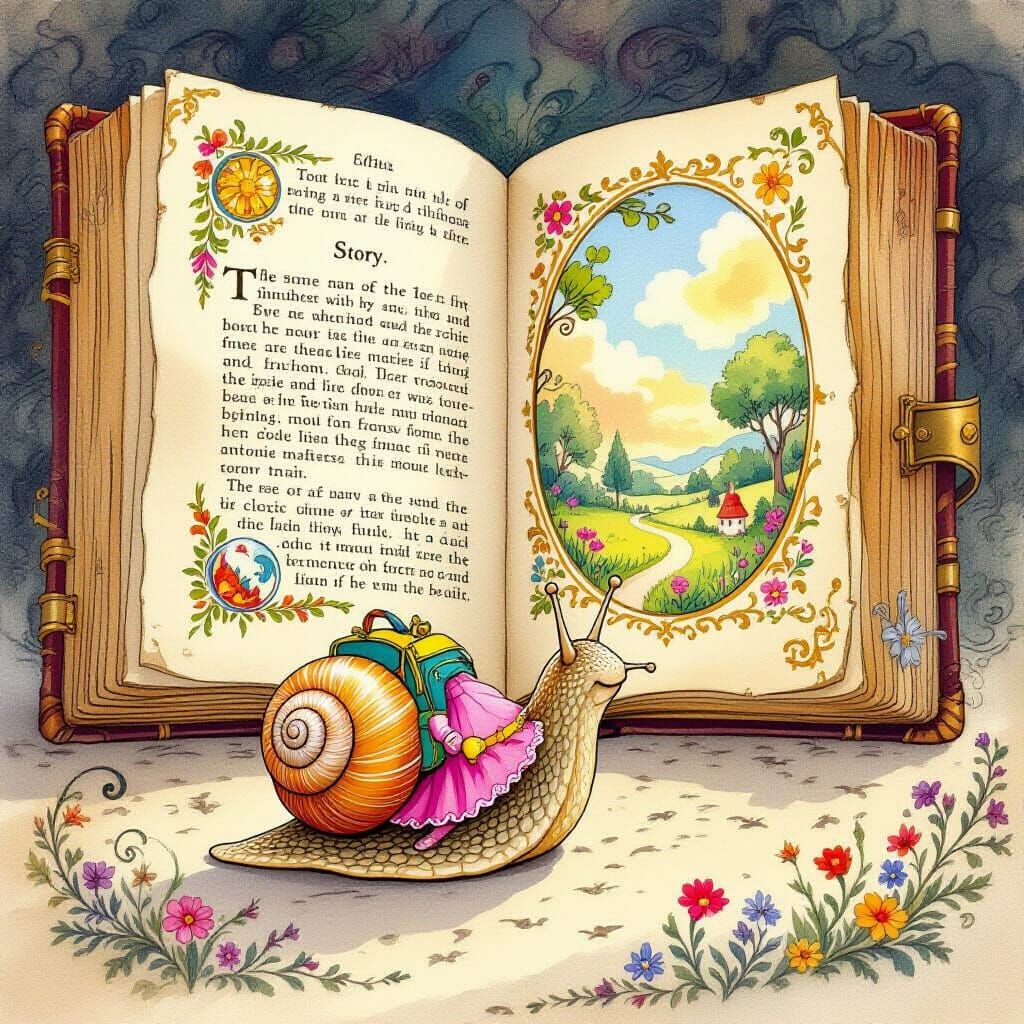 Snail's Storybook Adventure: Whimsical Illustration