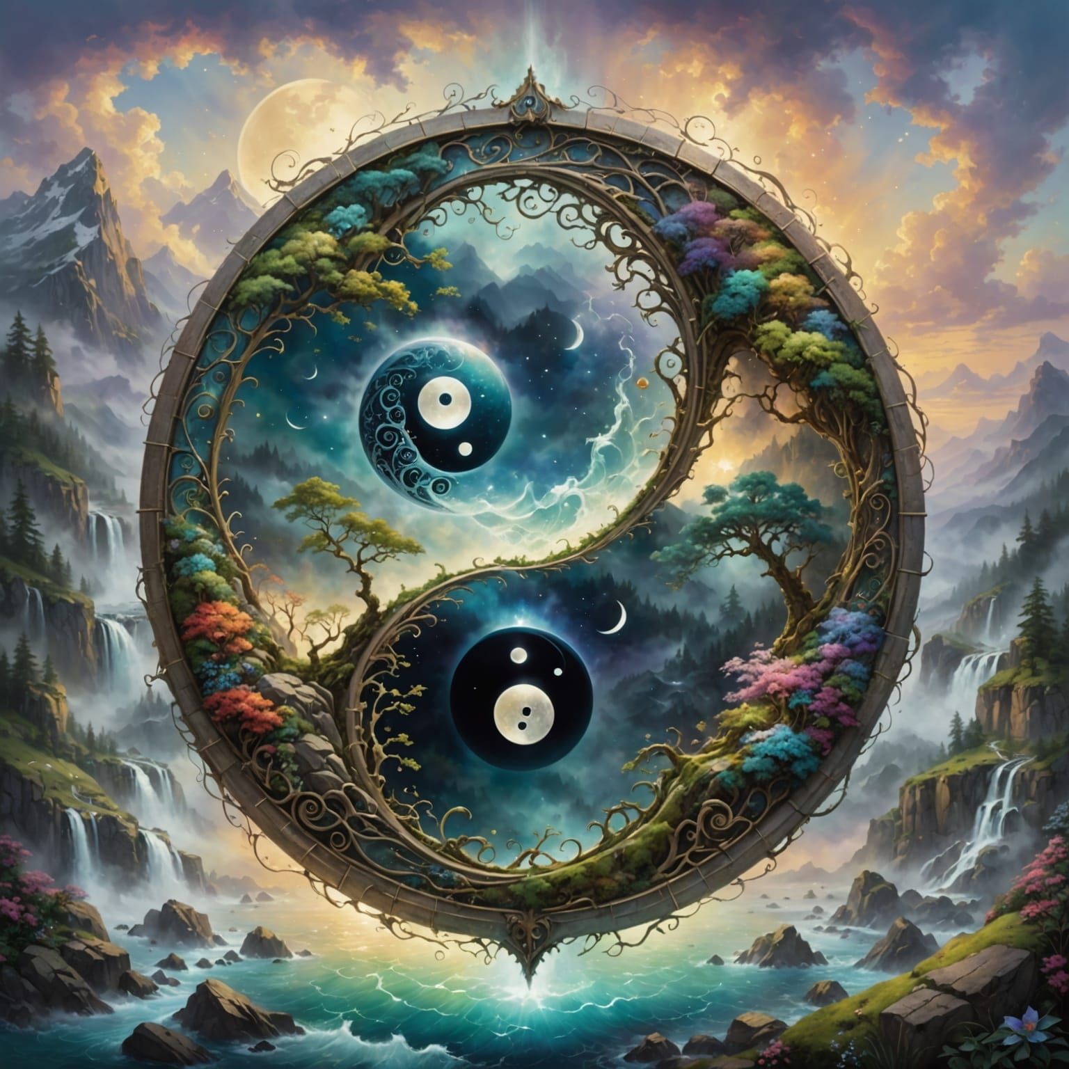 Ethereal Yin Yang Sanctuary in Dreamlike Hyperdetail
