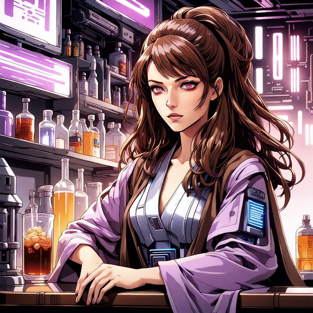 Cyberpunk Jedi Bartender in Anime Style