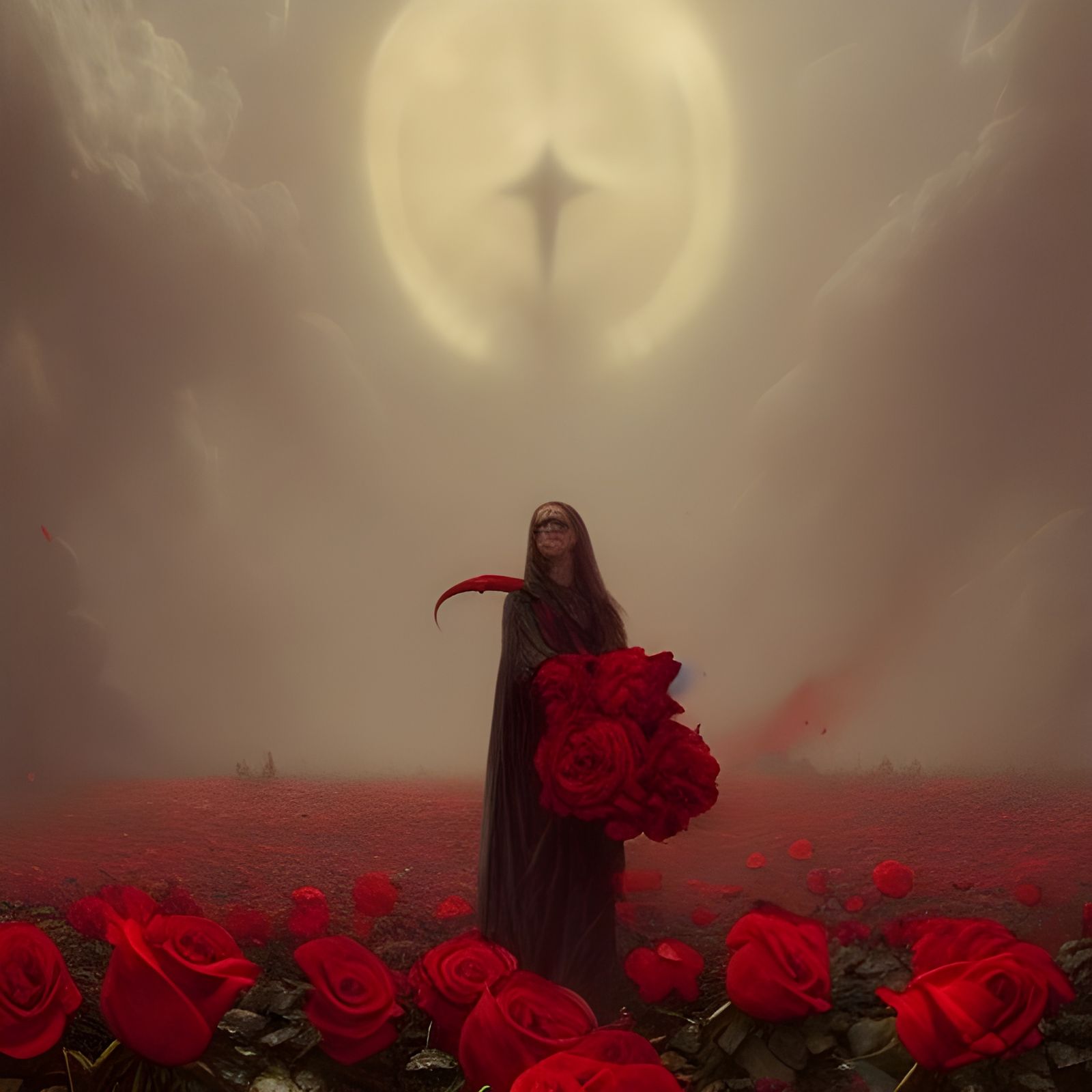 Demonic Red Rose with Sword: Dark Fantasy Art